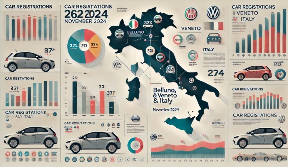 313 auto vendute a Belluno nel mese di novembre: il mercato locale a confronto con 9.611 in Veneto e 124.251 in Italia