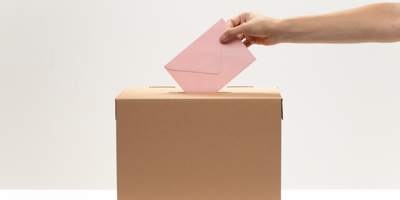 la-mano-mette-la-busta-rosa-nella-casella-di-voto