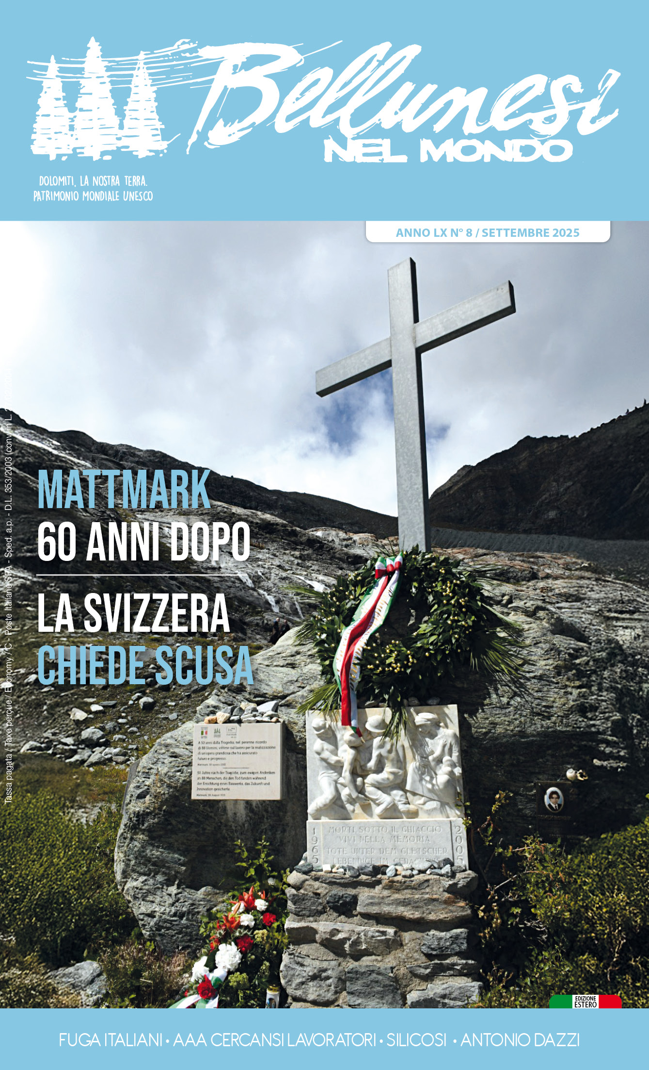 La copertina del numero di settembre 2025 di Bellunesi nel mondo
