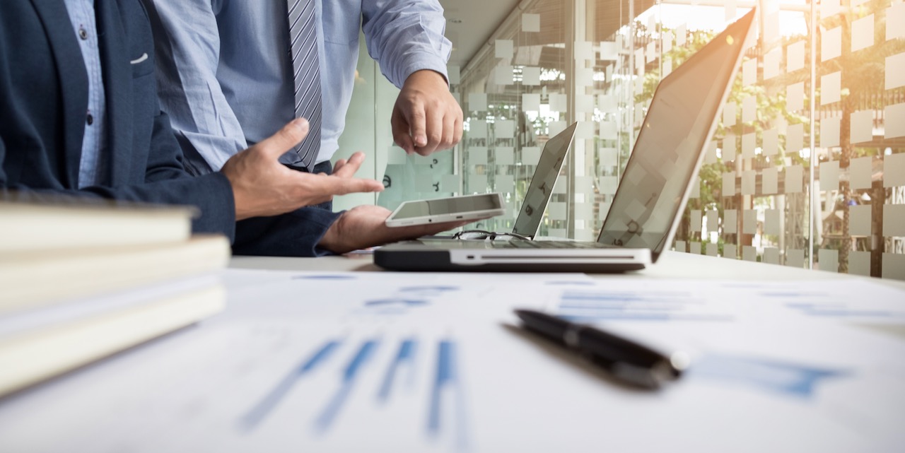Business adviser analyzing financial figures denoting the progress in the work of the company