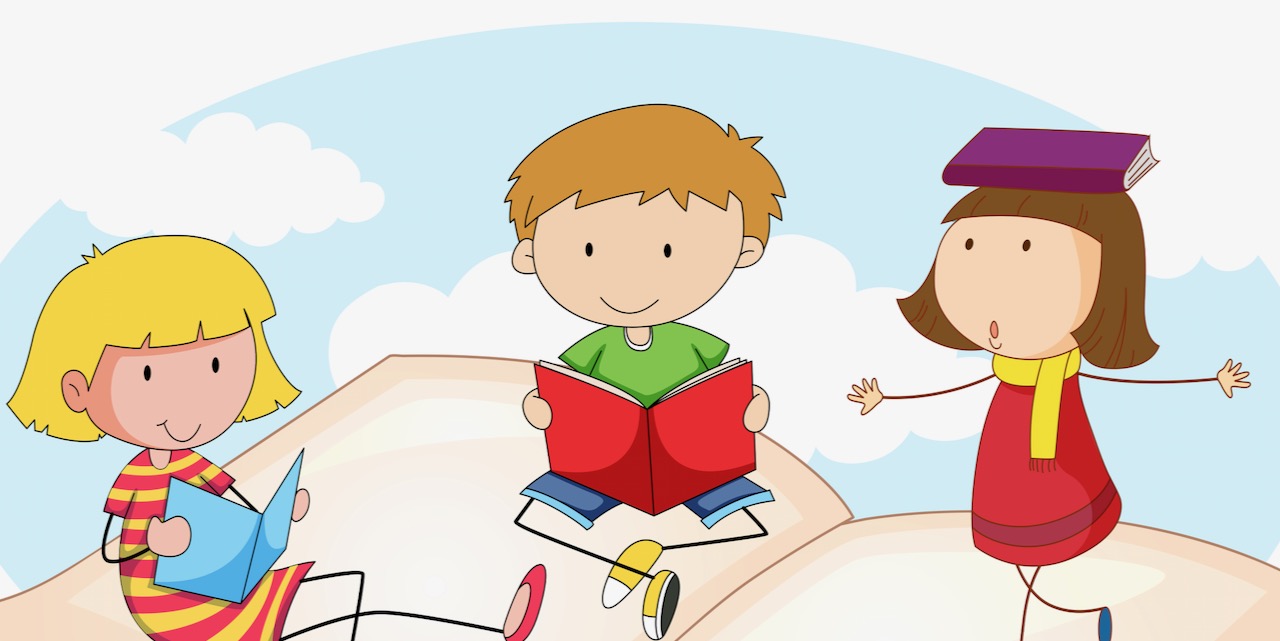 Many children reading books