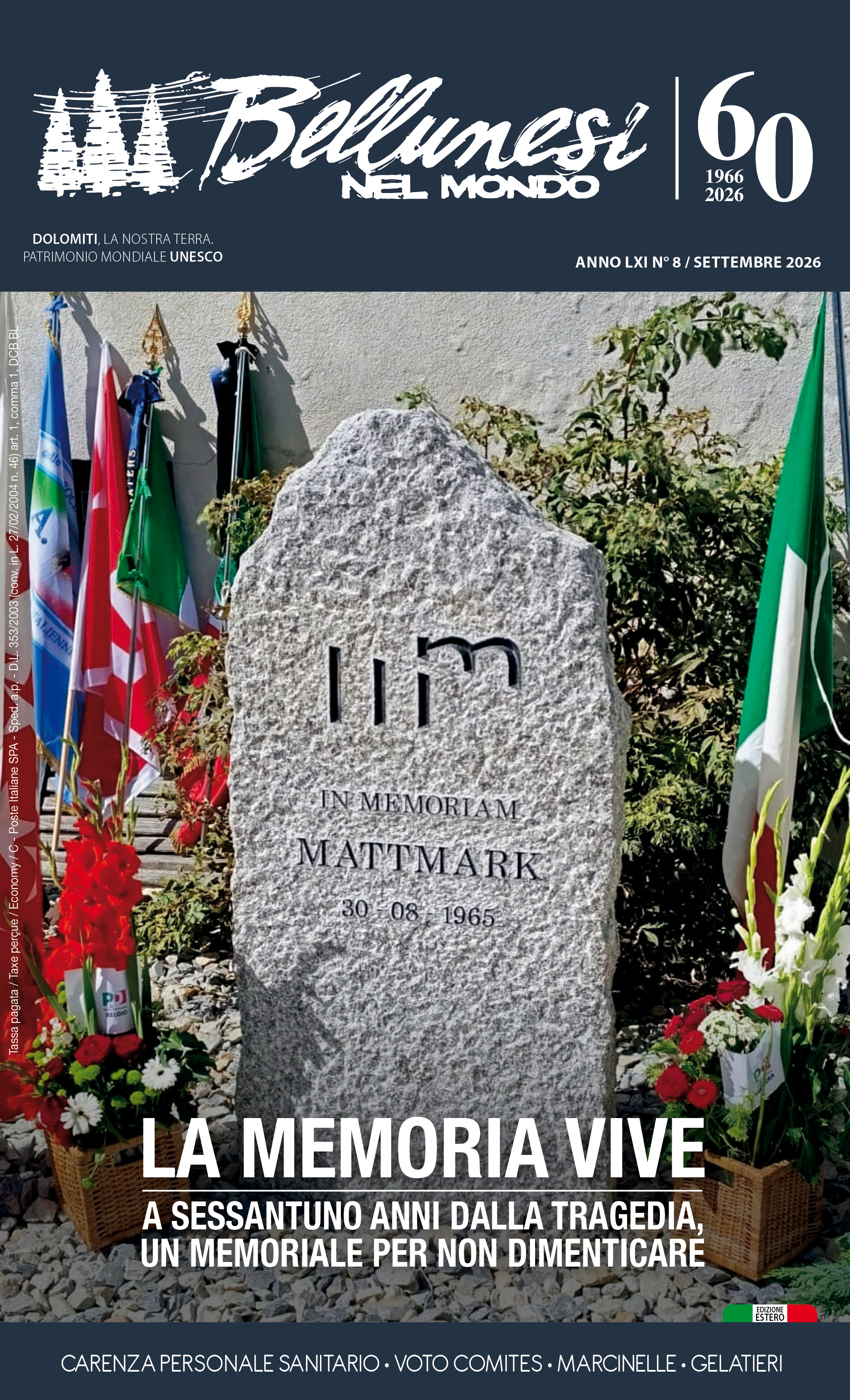 Il numero di settembre 2026 della rivista "Bellunesi nel mondo"