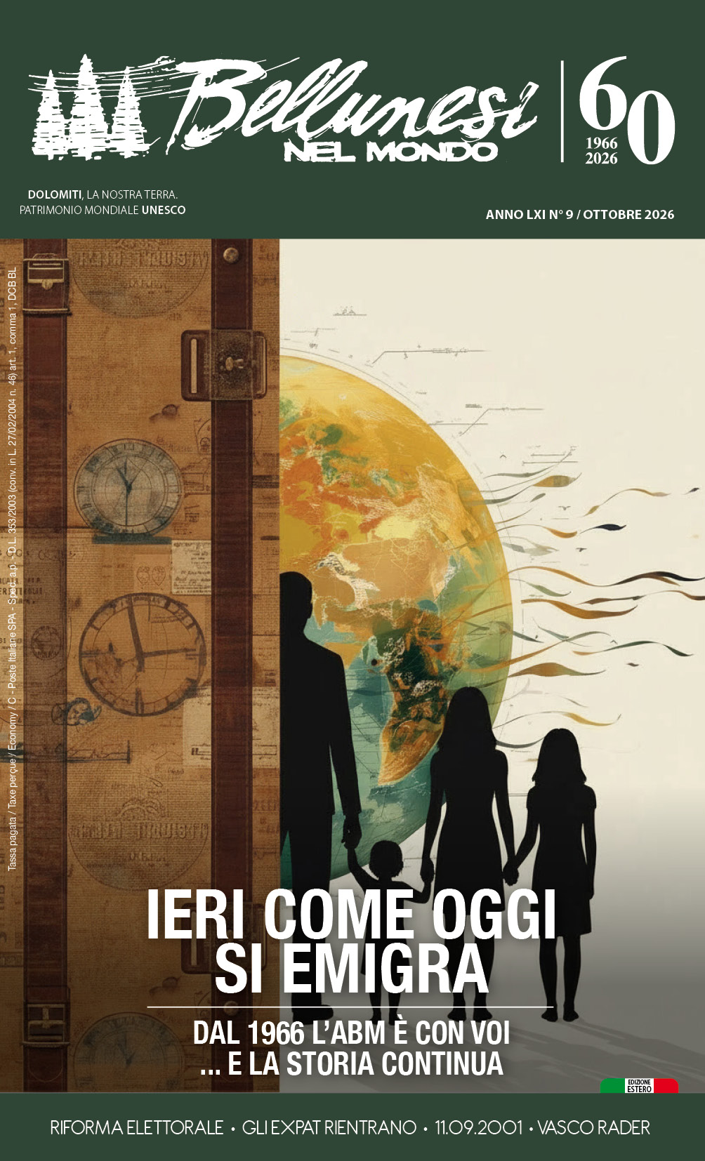 web_9_interno_bnm_2026 La copertina del numero di ottobre 2026 della rivista Bellunesi nel mondo